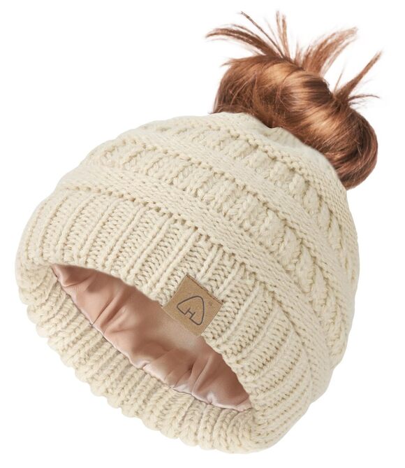 Accessories - 7190 Satin Lined Beanie Hat Silk Lined Winter Hat for Curly Hair Ponytail